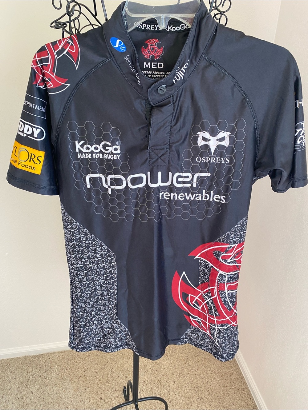 OSPREY Black and Red Men's Rugby Jersey with Sponsor Logos